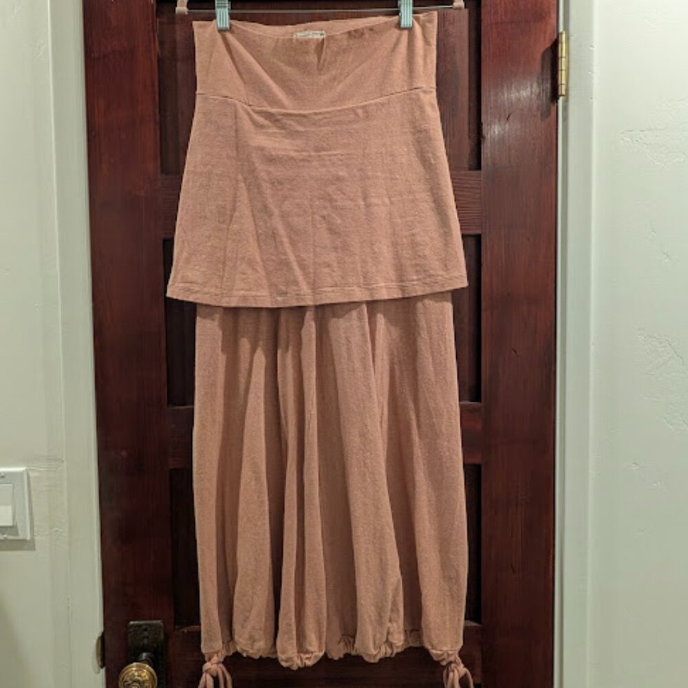 Small Adobe Bohemian Folk Skirted Wide Leg Drawstring Pant in Jersey Hemp Cotton